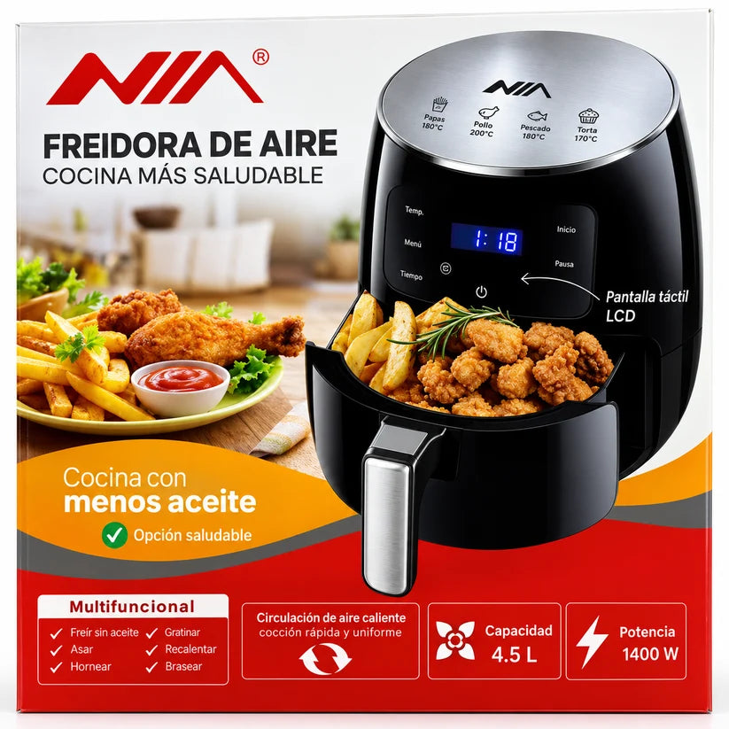 Freidora De Aire NIA AN-1389 Digital De 4,5 Litros