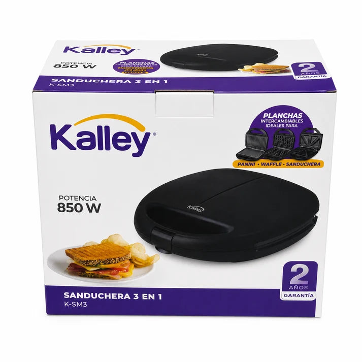 Sanduchera KALLEY K-SM3 3 En 1 de 850 W Con Placas Antiadherentes