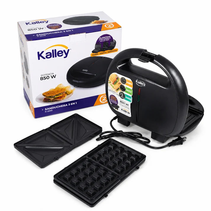 Sanduchera KALLEY K-SM3 3 En 1 de 850 W Con Placas Antiadherentes