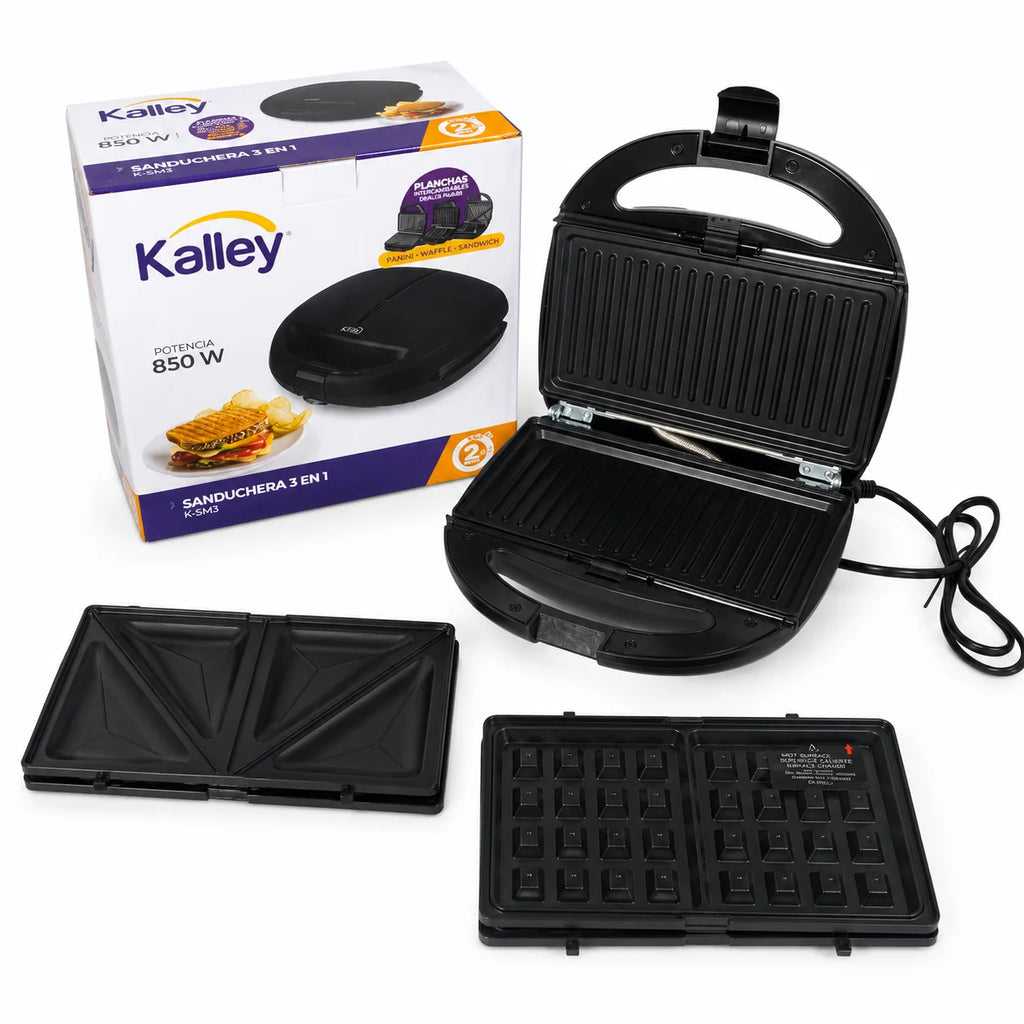 Sanduchera KALLEY K-SM3 3 En 1 de 850 W Con Placas Antiadherentes