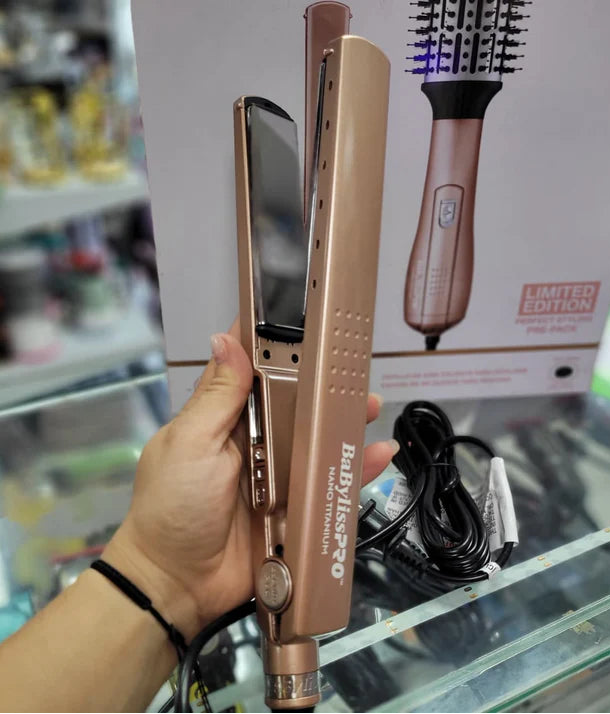 Combo Baby Liss Rosa Gold - Plancha Digital Mediana + Cepillo Secador